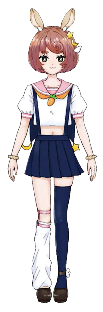羽使ううの立ち絵。ウサギ耳と天使の羽、紺色のセーラー服姿